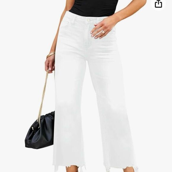 Lolong white high rise kick crop distressed hem jeans 8 - Picture 1 of 12